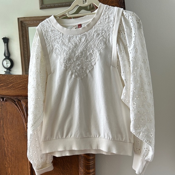 Anthropologie Pilcro lace and eyelet white sweatshirt - Picture 1 of 6
